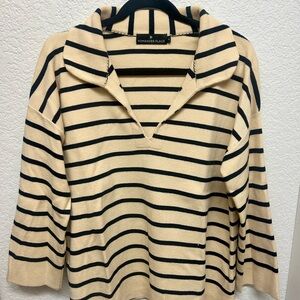 Pomander Place V-Neck Sweater - Black and Cream Stripes
